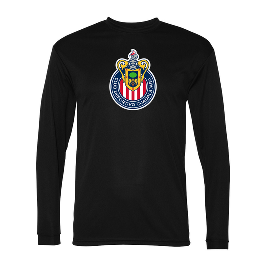 Men's Chivas Football Club Performance Long Sleeve T-Shirt | Color: Black | Original artwork on Drive garment