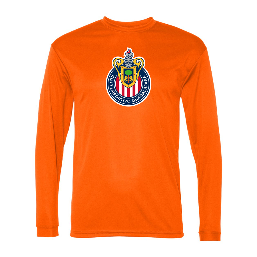 Men's Chivas Football Club Performance Long Sleeve T-Shirt | Color: Orange | Original artwork on Drive garment