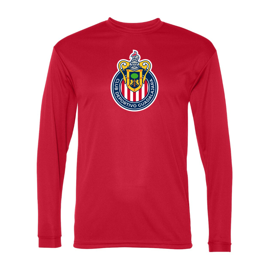 Men's Chivas Football Club Performance Long Sleeve T-Shirt | Color: Red | Original artwork on Drive garment