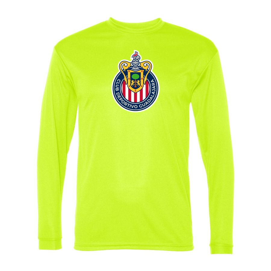 Men's Chivas Football Club Performance Long Sleeve T-Shirt | Color: Safety Yellow | Original artwork on Drive garment