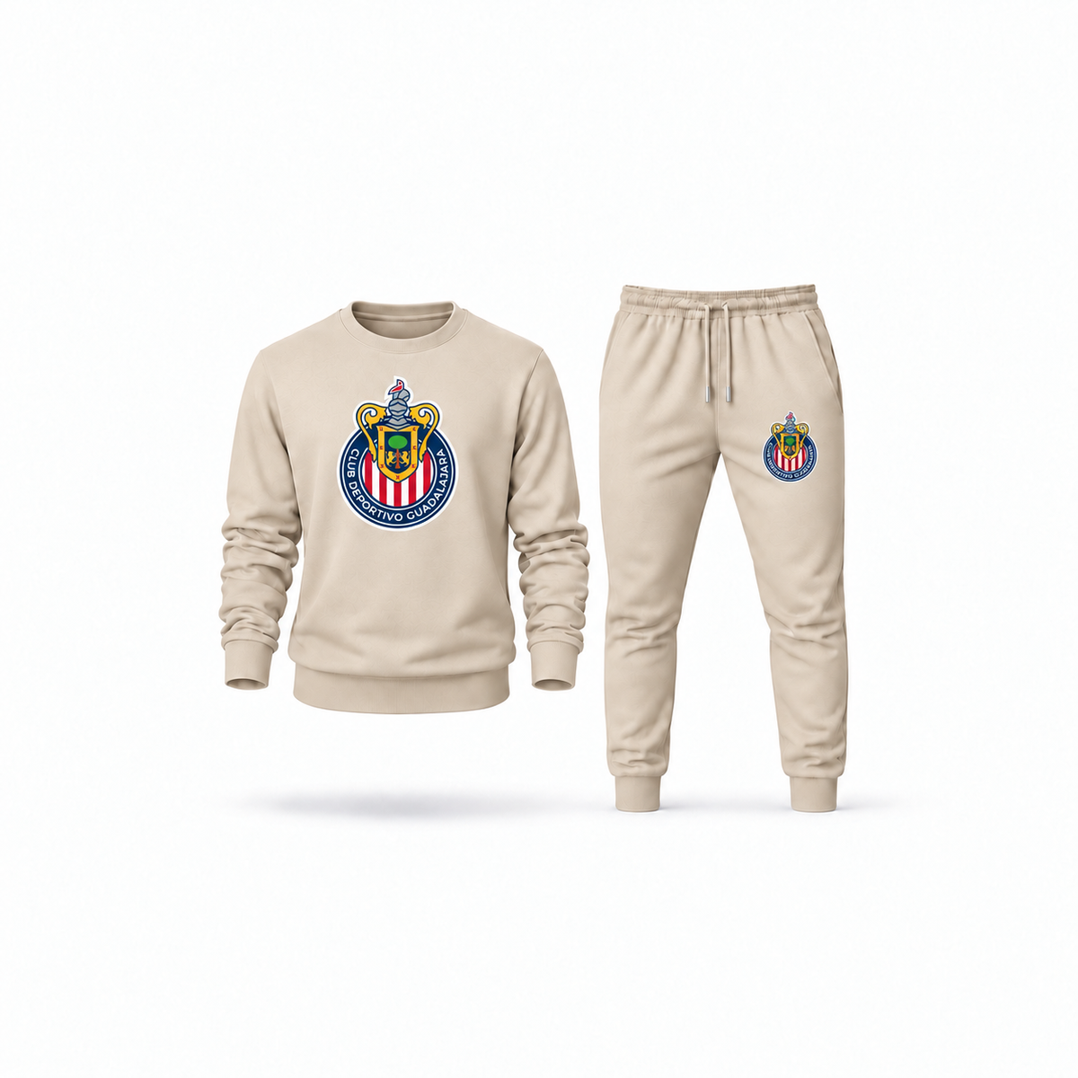 Men's Chivas Football Club Sweatshirt Joggers Set | Color: Tan | Main
