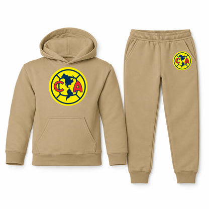 Club America Football youth hoodie jogger set, Khaki, Youth Large ages 10–12