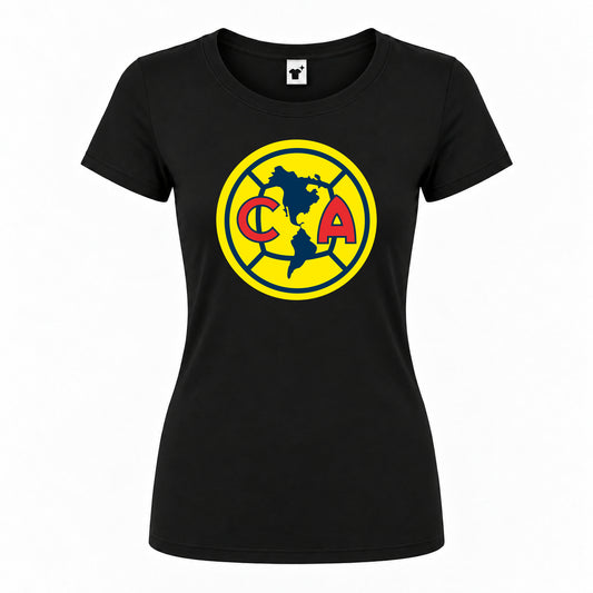 Women's Club America Football Round Neck T-Shirt | Color: Black