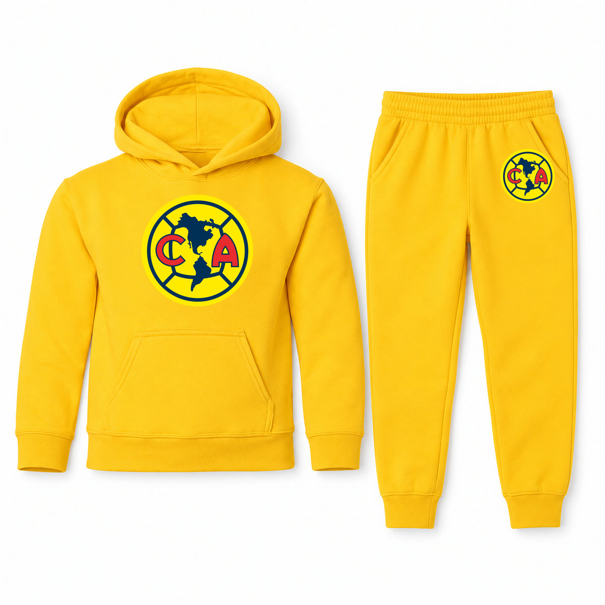 Club America Football youth hoodie jogger set, Yellow, Youth Large ages 10–12