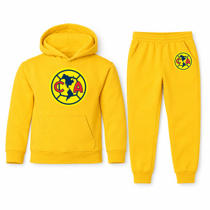 Club America Football youth hoodie jogger set, Yellow, Youth Large ages 10–12