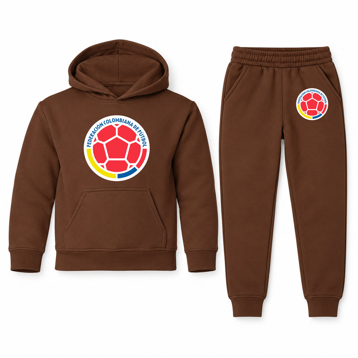Colombia National Soccer Team youth hoodie jogger set, Brown, Youth Large ages 10–12
