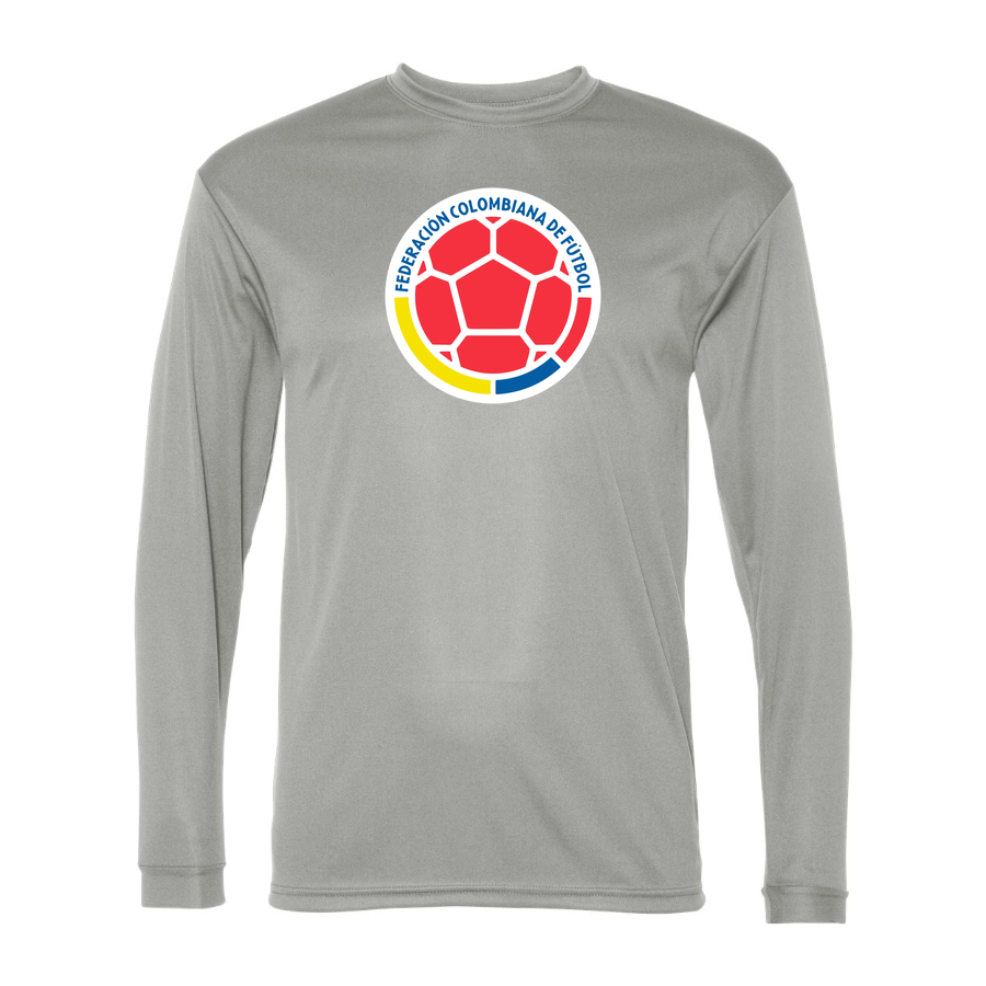 Men's Colombia National Soccer Team Performance Long Sleeve T-Shirt | Color: Silver | Original artwork on Drive garment