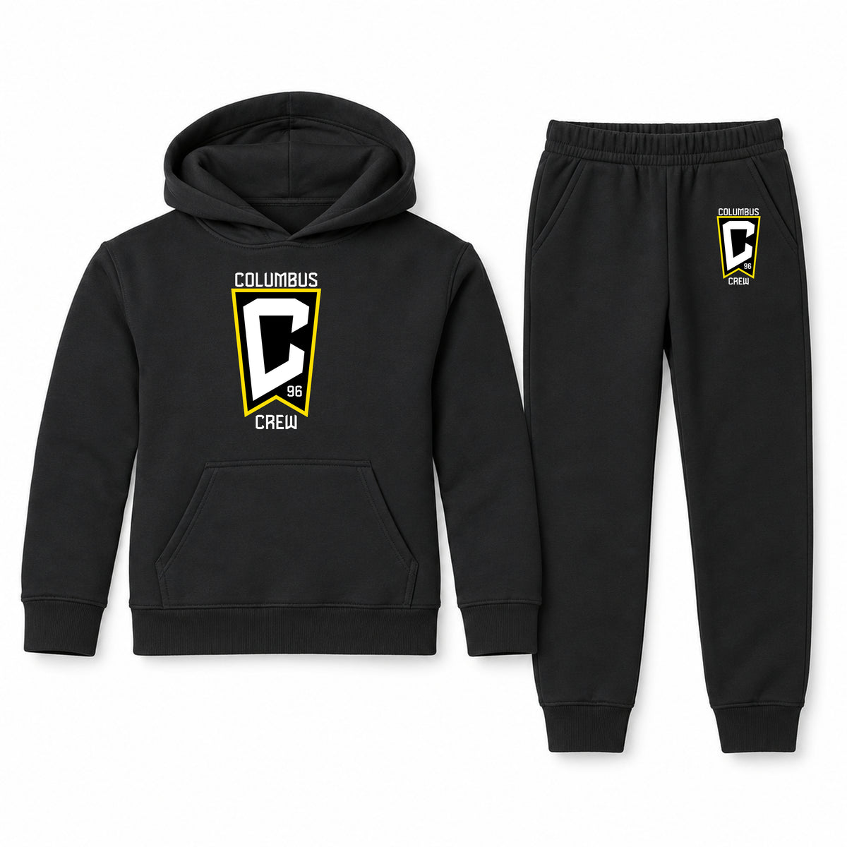 Columbus Crew FC youth hoodie jogger set, Black, Youth Large ages 10–12