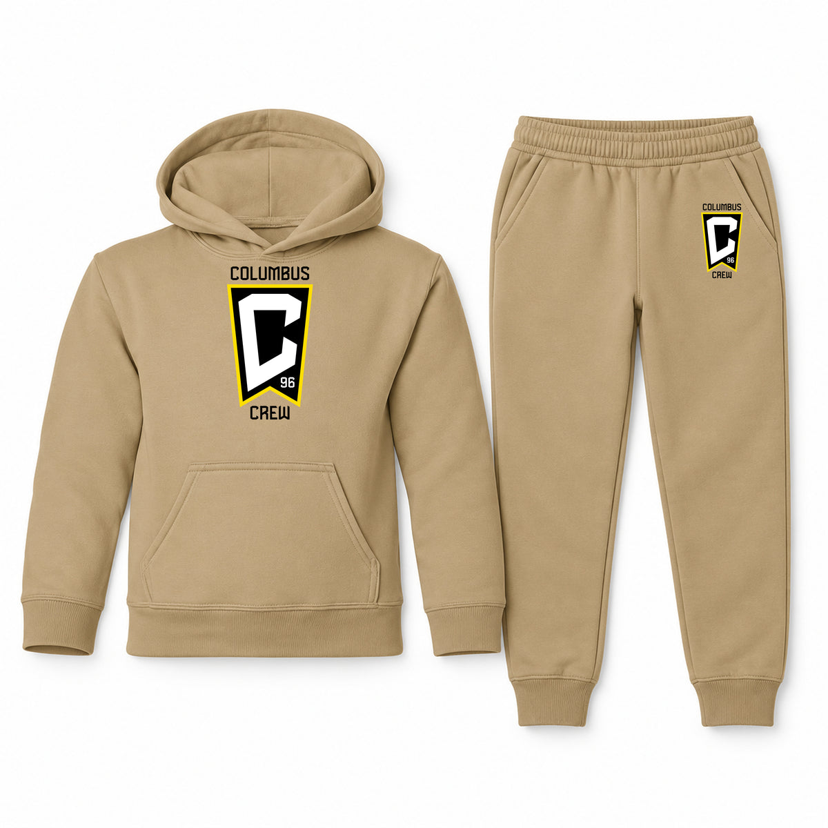 Columbus Crew FC youth hoodie jogger set, Khaki, Youth Large ages 10–12