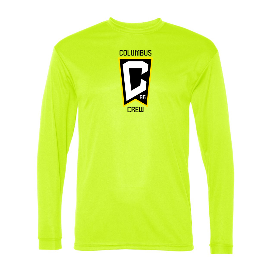 Men's Columbus Crew FC Performance Long Sleeve T-Shirt | Color: Safety Yellow | Original artwork on Drive garment