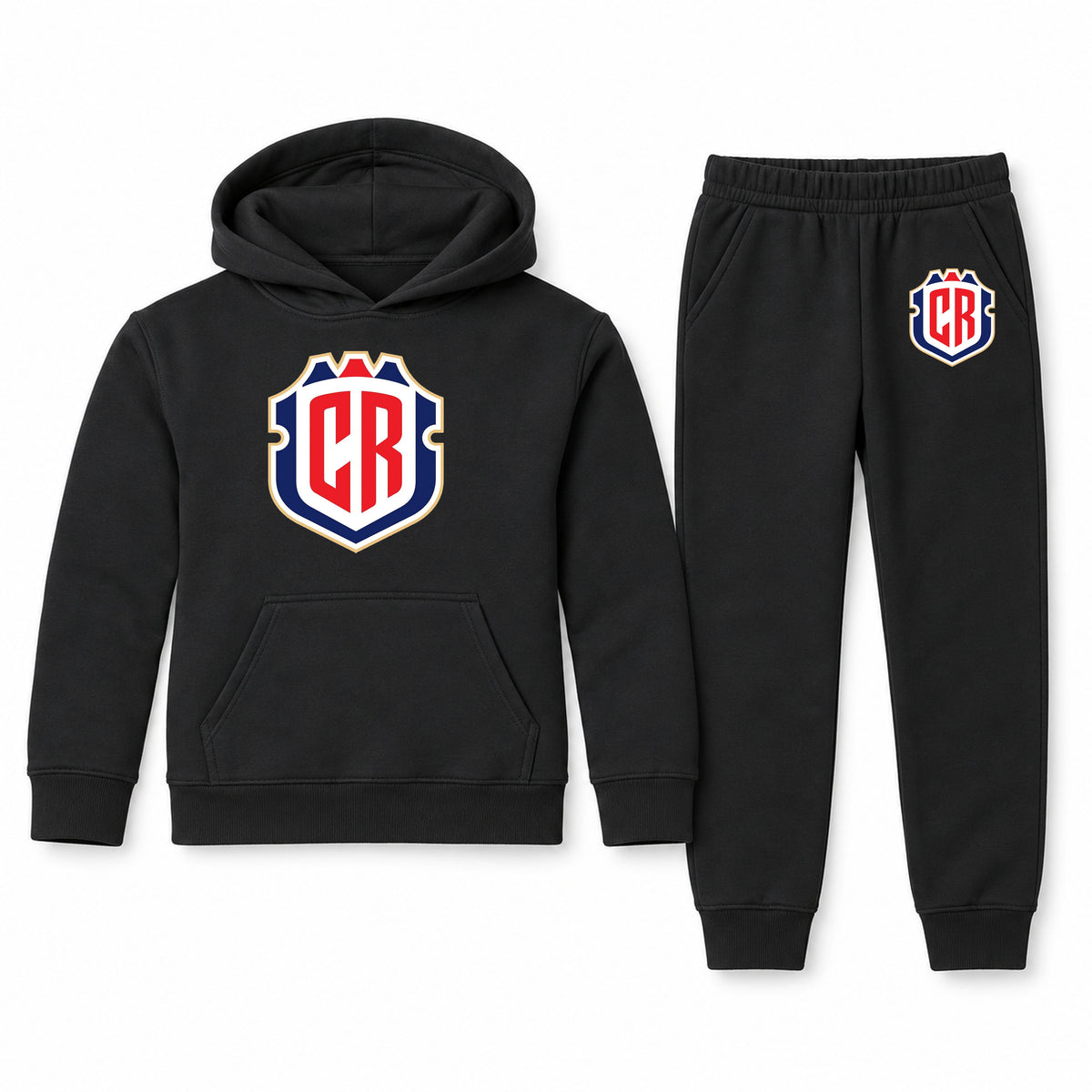 Costa Rica National Soccer Team youth hoodie jogger set, Black, Youth Large ages 10–12