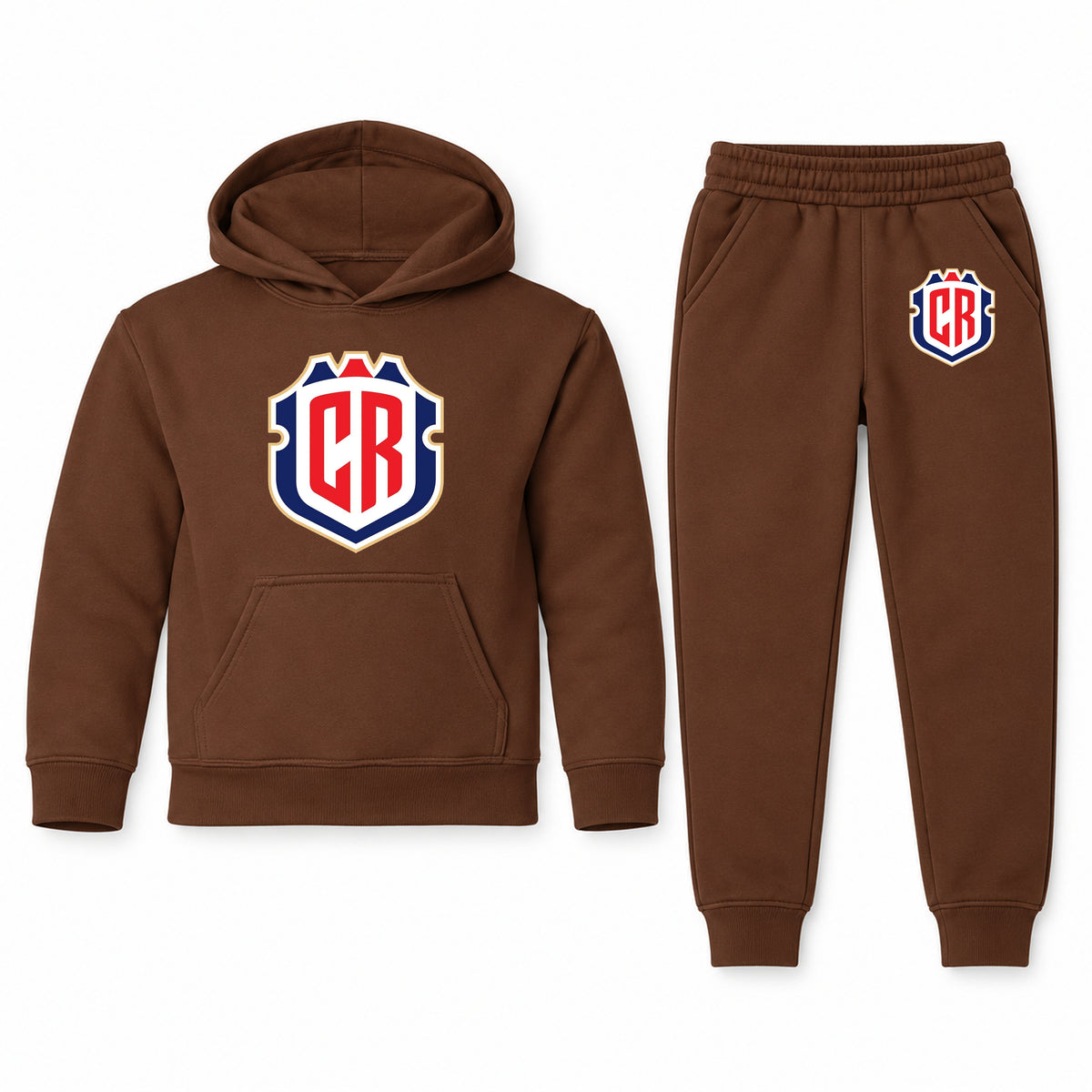 Costa Rica National Soccer Team youth hoodie jogger set, Brown, Youth Large ages 10–12