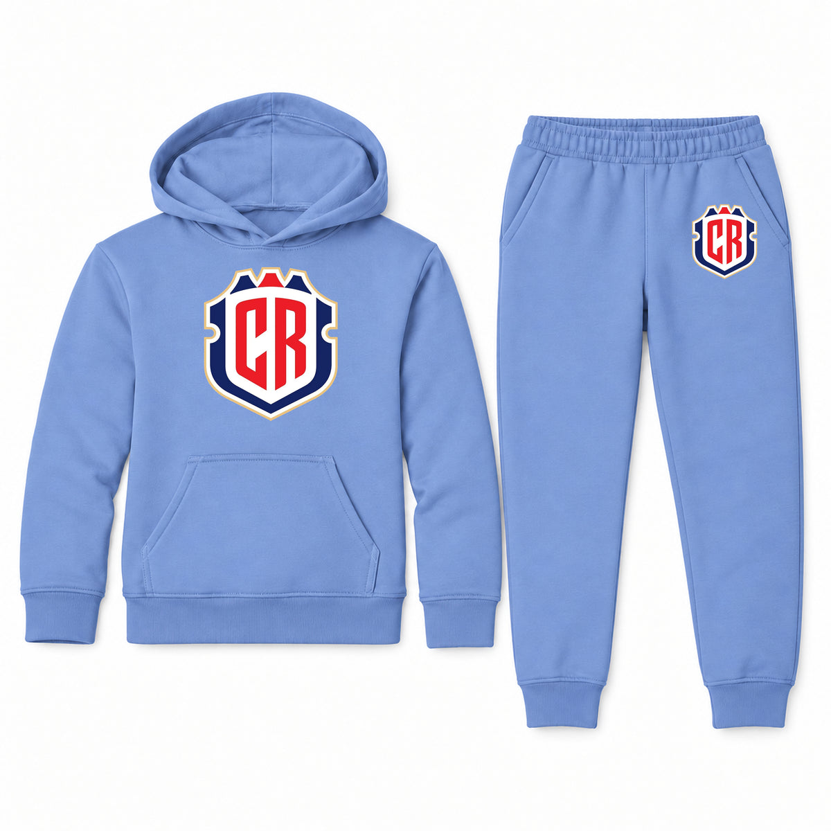 Costa Rica National Soccer Team youth hoodie jogger set, Carolina Blue, Youth Large ages 10–12