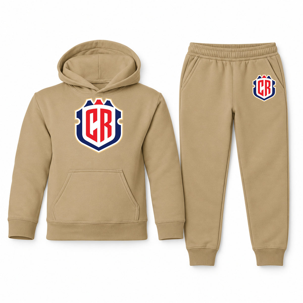 Costa Rica National Soccer Team youth hoodie jogger set, Khaki, Youth Large ages 10–12