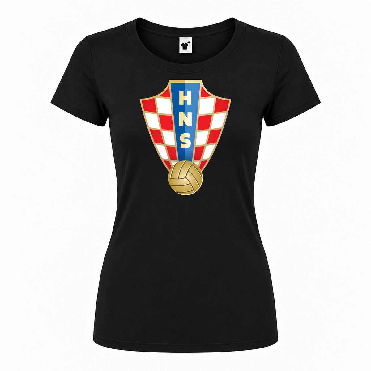 Women's Croatia National Soccer Team Round Neck T-Shirt | Color: Black