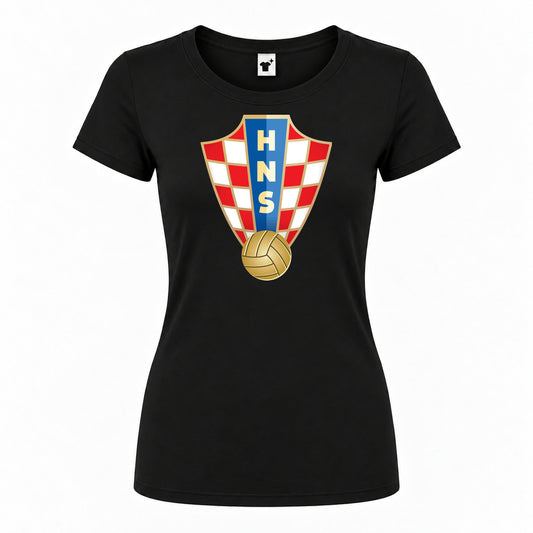 Women's Croatia National Soccer Team Round Neck T-Shirt | Color: Black