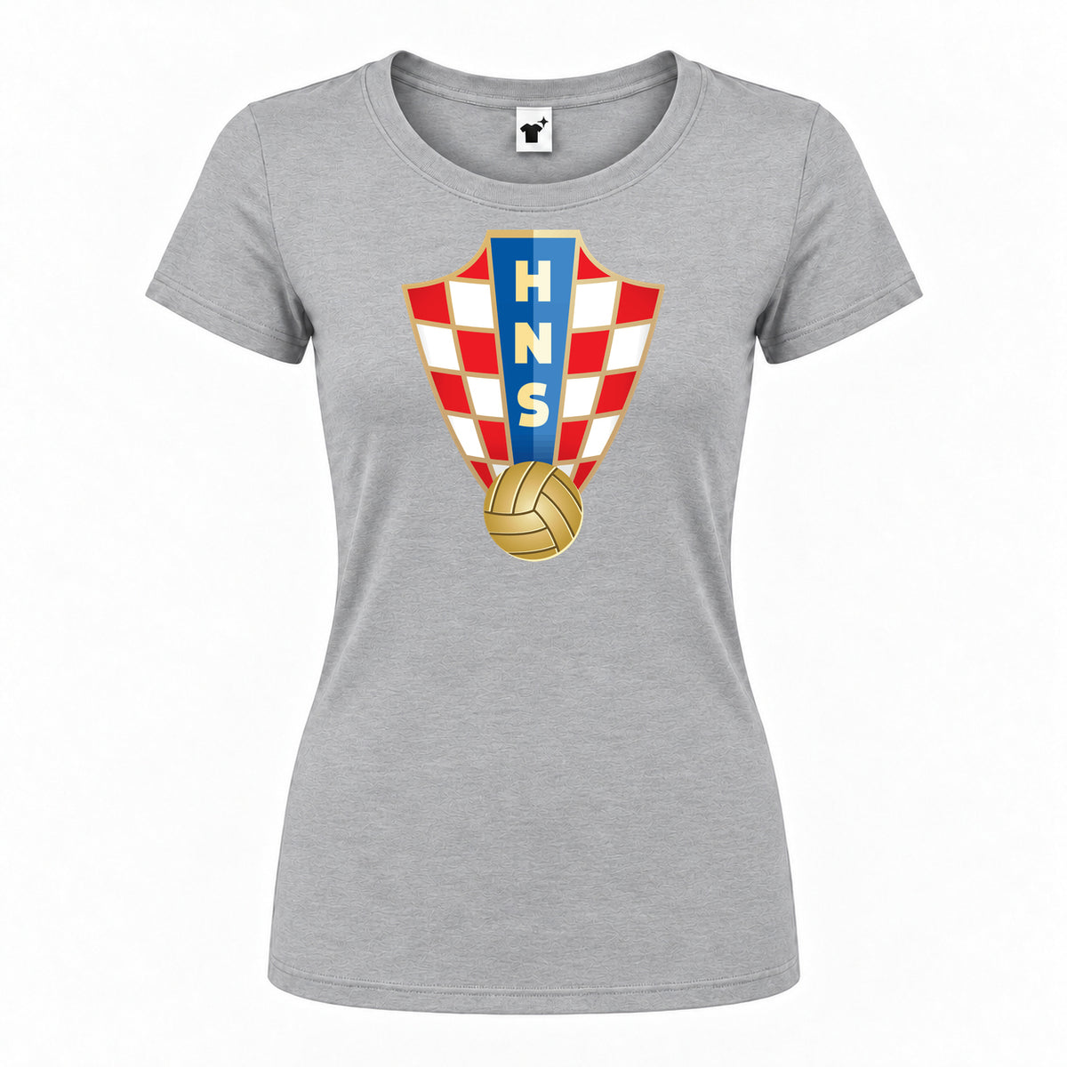 Women's Croatia National Soccer Team Round Neck T-Shirt | Color: Grey