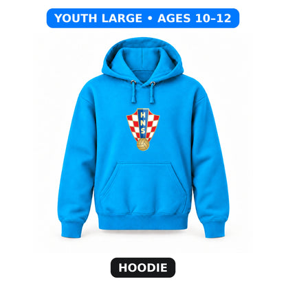 Croatia National Soccer Team - Youth Large Hoodie (Ages 10–12) | Color: Turquoise