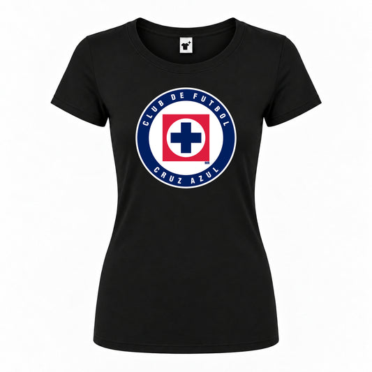 Women's Cruz Azul Football Club Round Neck T-Shirt | Color: Black