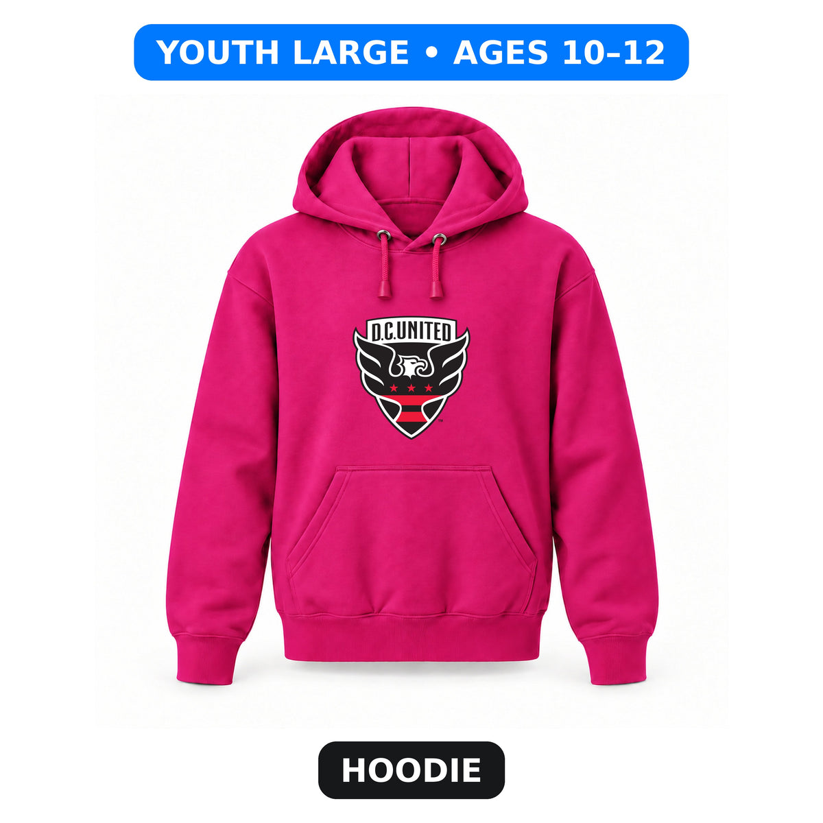 D.C. United FC - Youth Large Hoodie (Ages 10–12) | Color: Hot Pink