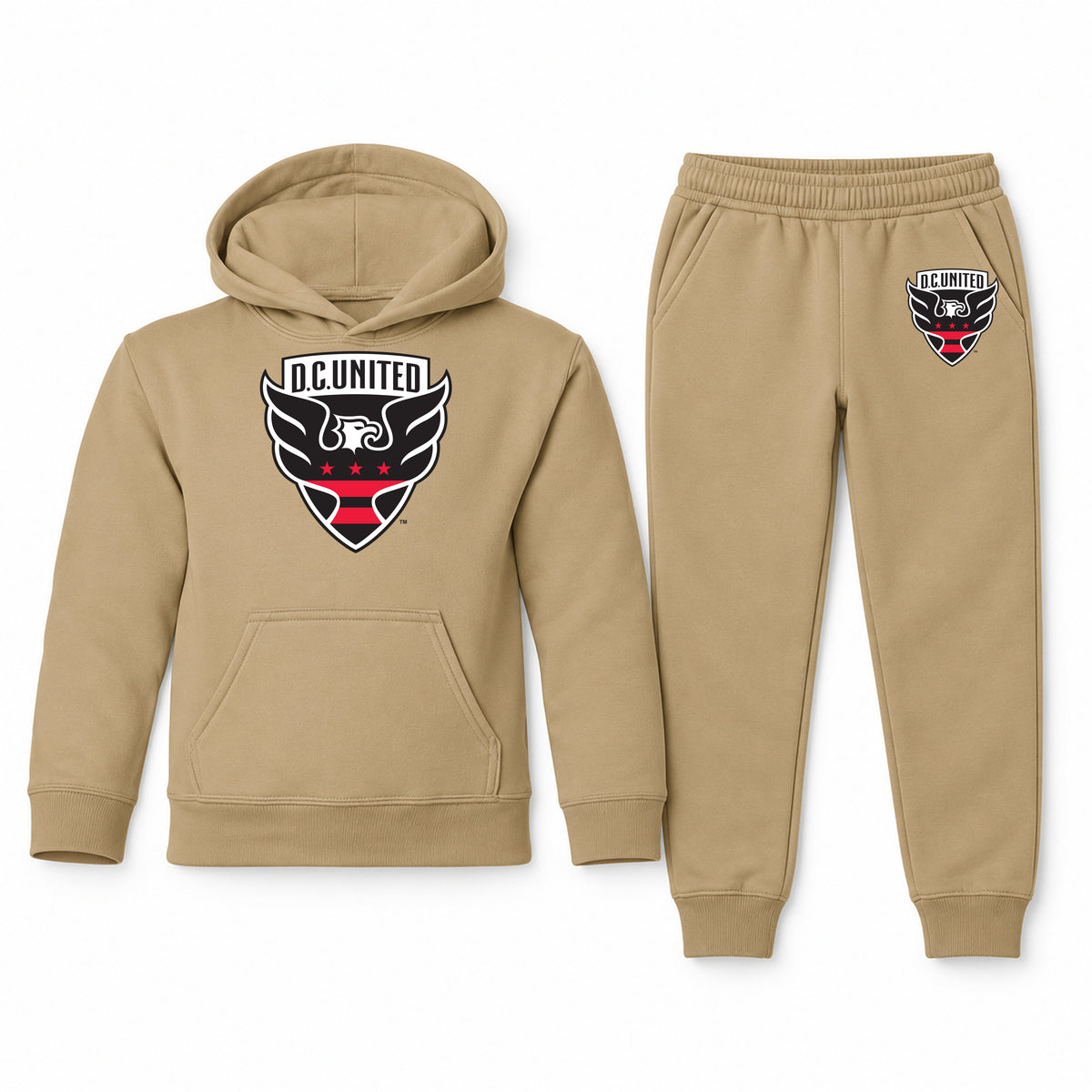 D.C. United FC youth hoodie jogger set, Khaki, Youth Large ages 10–12