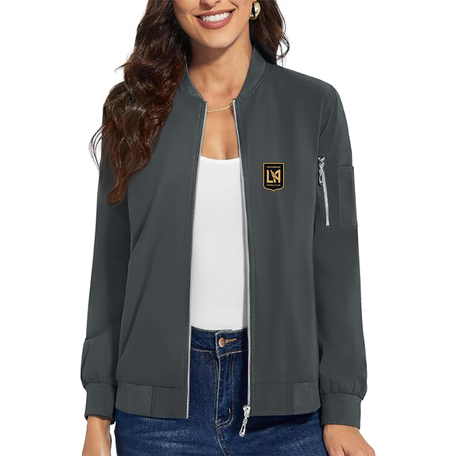 Women's LAFC Los Angeles Football Club - Premium Bomber Jacket with Polished Detailing and Functional Sleeve Pocket - Modern Luxury Outerwear