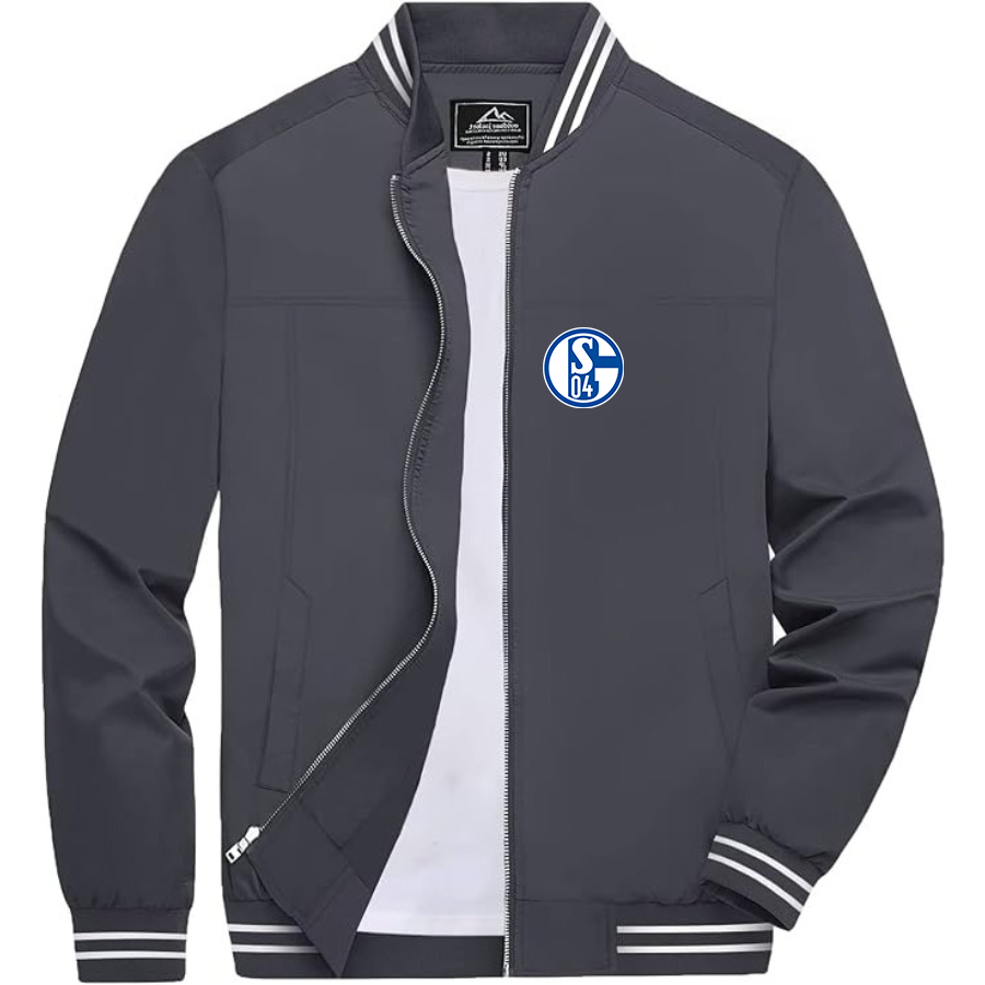 Men’s  Schalke 04 FC  Lightweight Zip-Up Bomber Jacket with Ribbed Collar and Cuffs - Versatile Casual Outerwear