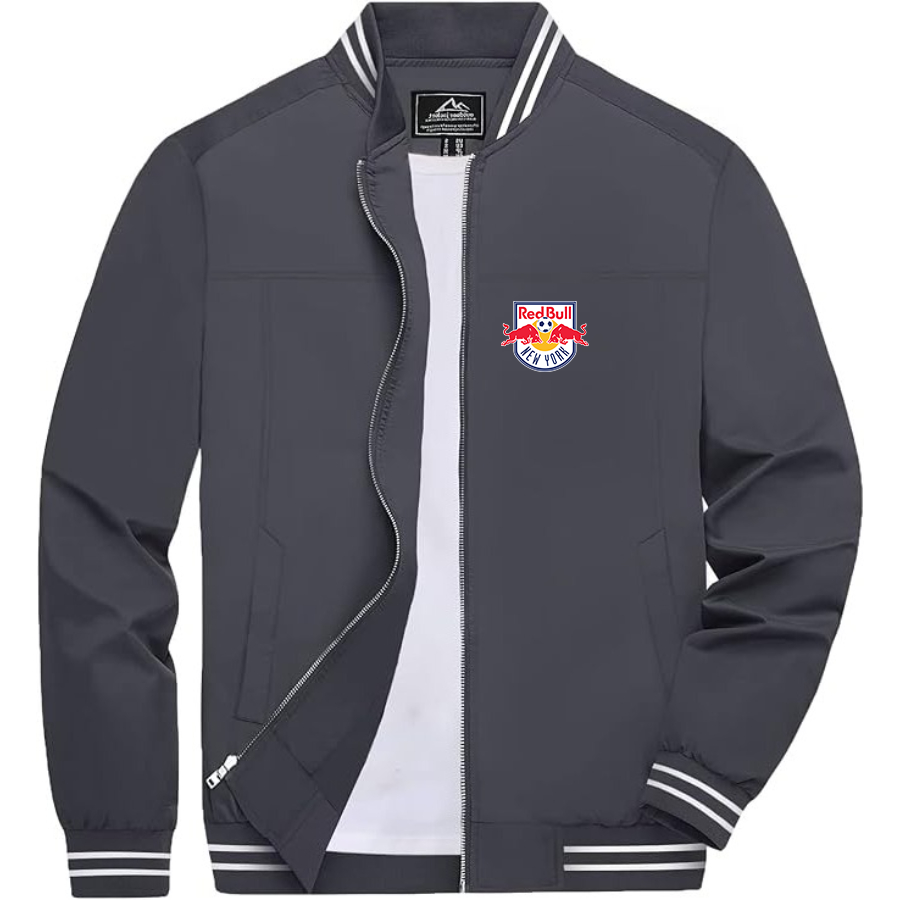 Men’s   New York Red Bulls FC -  Lightweight Zip-Up Bomber Jacket with Ribbed Collar and Cuffs - Versatile Casual Outerwear