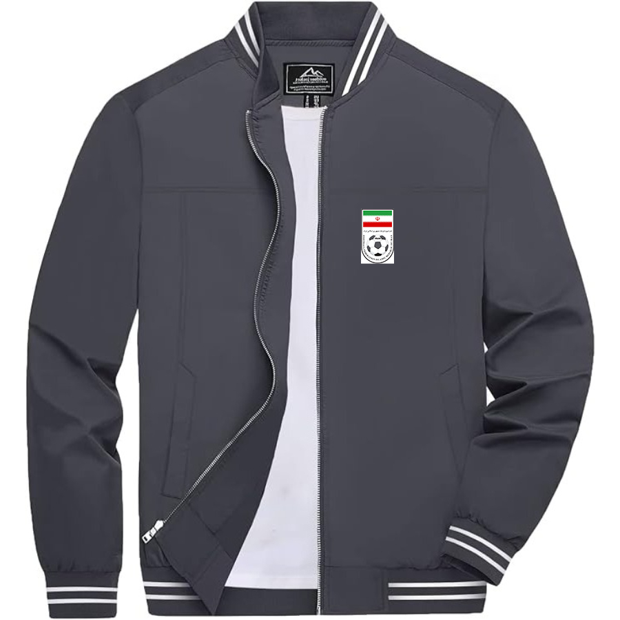 Men’s Iran National Soccer Team  - Lightweight Zip-Up Bomber Jacket with Ribbed Collar and Cuffs - Versatile Casual Outerwear