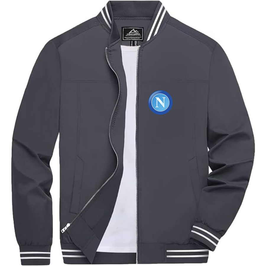 Men’s   Napoli FC - Lightweight Zip-Up Bomber Jacket with Ribbed Collar and Cuffs - Versatile Casual Outerwear