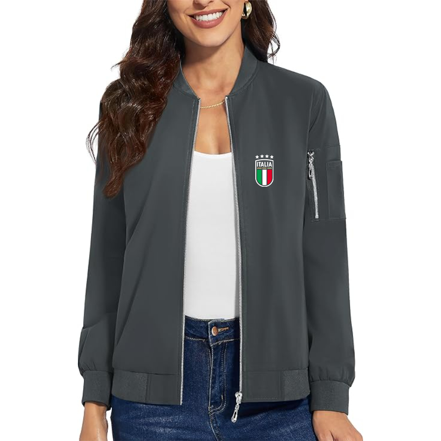 Women's Italy National Soccer Team  - Premium Bomber Jacket with Polished Detailing and Functional Sleeve Pocket - Modern Luxury Outerwear