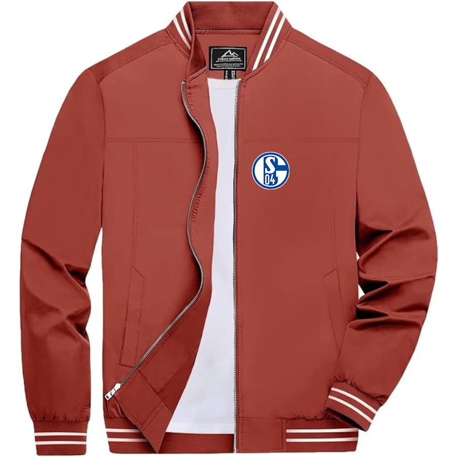 Men’s  Schalke 04 FC  Lightweight Zip-Up Bomber Jacket with Ribbed Collar and Cuffs - Versatile Casual Outerwear