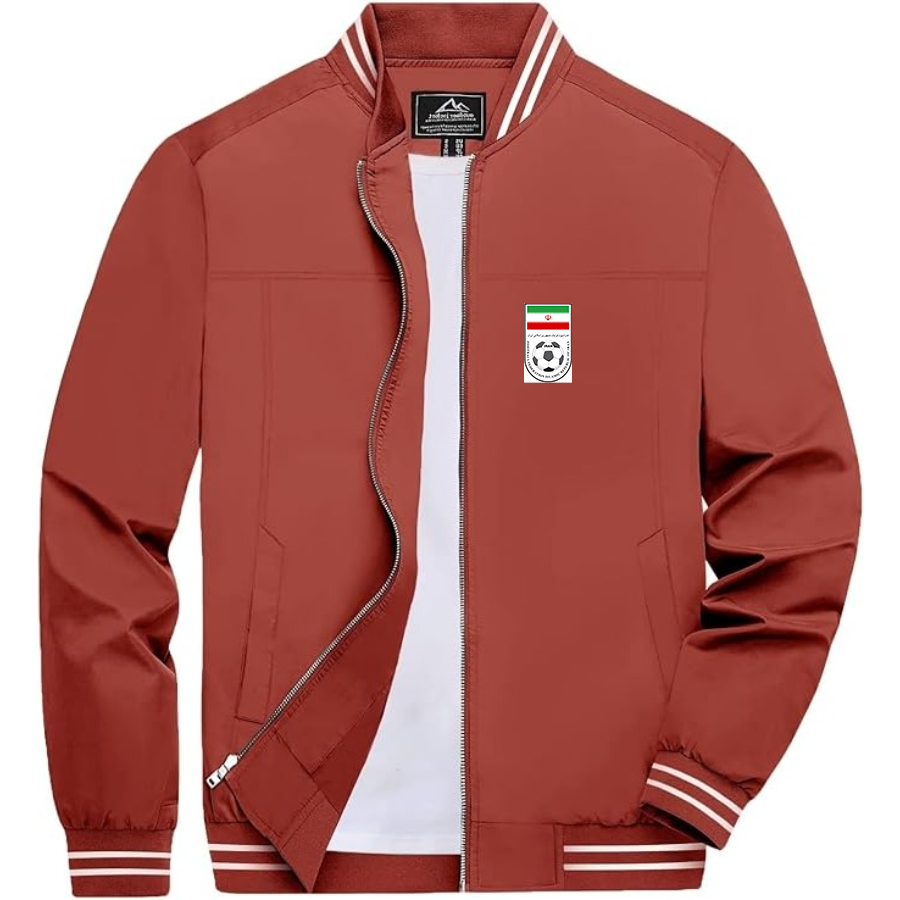 Men’s Iran National Soccer Team  - Lightweight Zip-Up Bomber Jacket with Ribbed Collar and Cuffs - Versatile Casual Outerwear