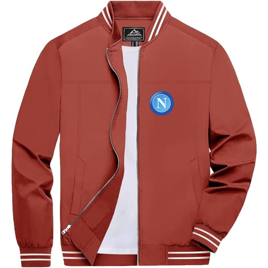 Men’s   Napoli FC - Lightweight Zip-Up Bomber Jacket with Ribbed Collar and Cuffs - Versatile Casual Outerwear