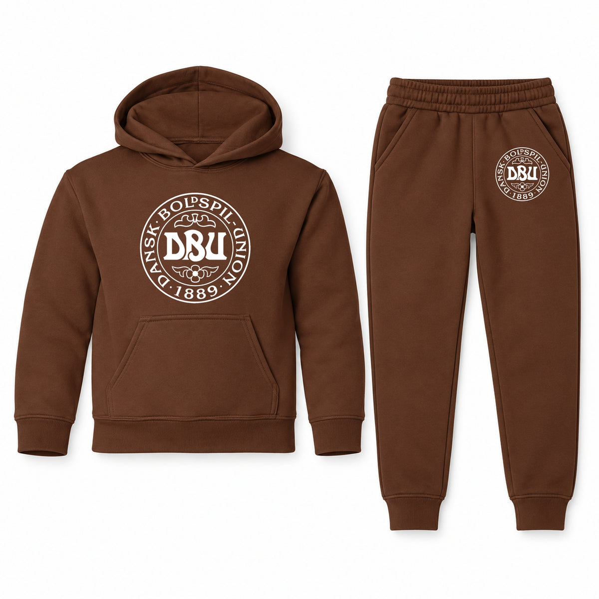 Denmark Soccer youth hoodie jogger set, Brown, Youth Large ages 10–12