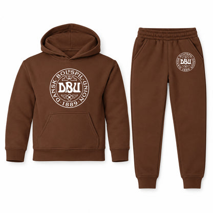 Denmark Soccer youth hoodie jogger set, Brown, Youth Large ages 10–12