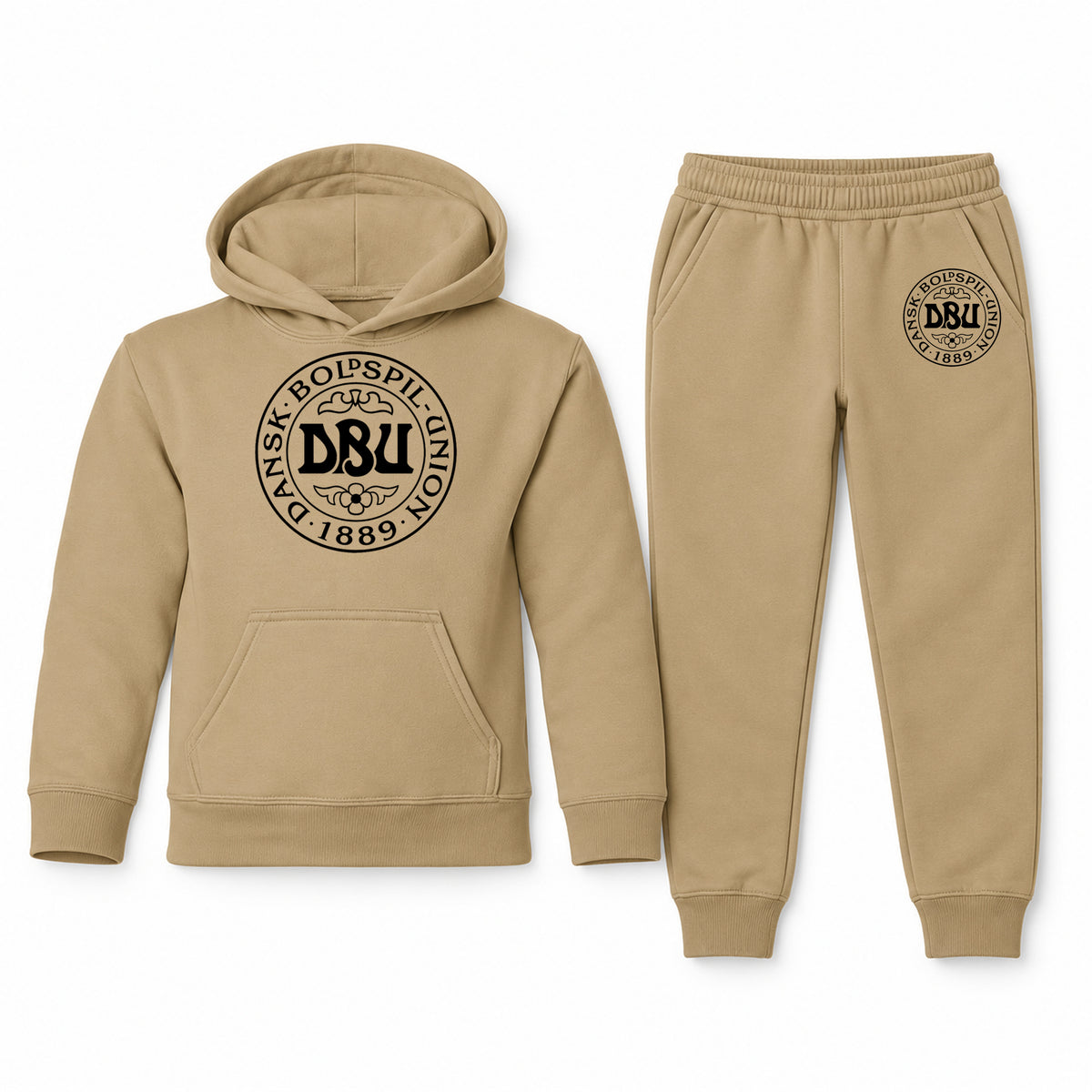 Denmark Soccer youth hoodie jogger set, Khaki, Youth Large ages 10–12