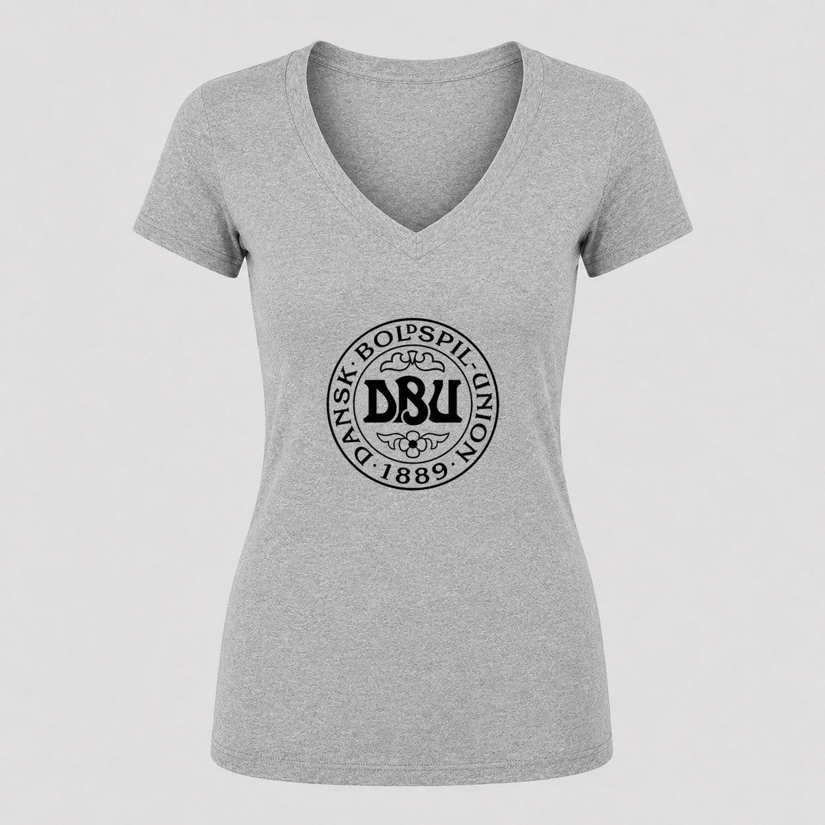 Women's Denmark Soccer V-Neck T-Shirt | Color: Gray | Original artwork on Drive garment