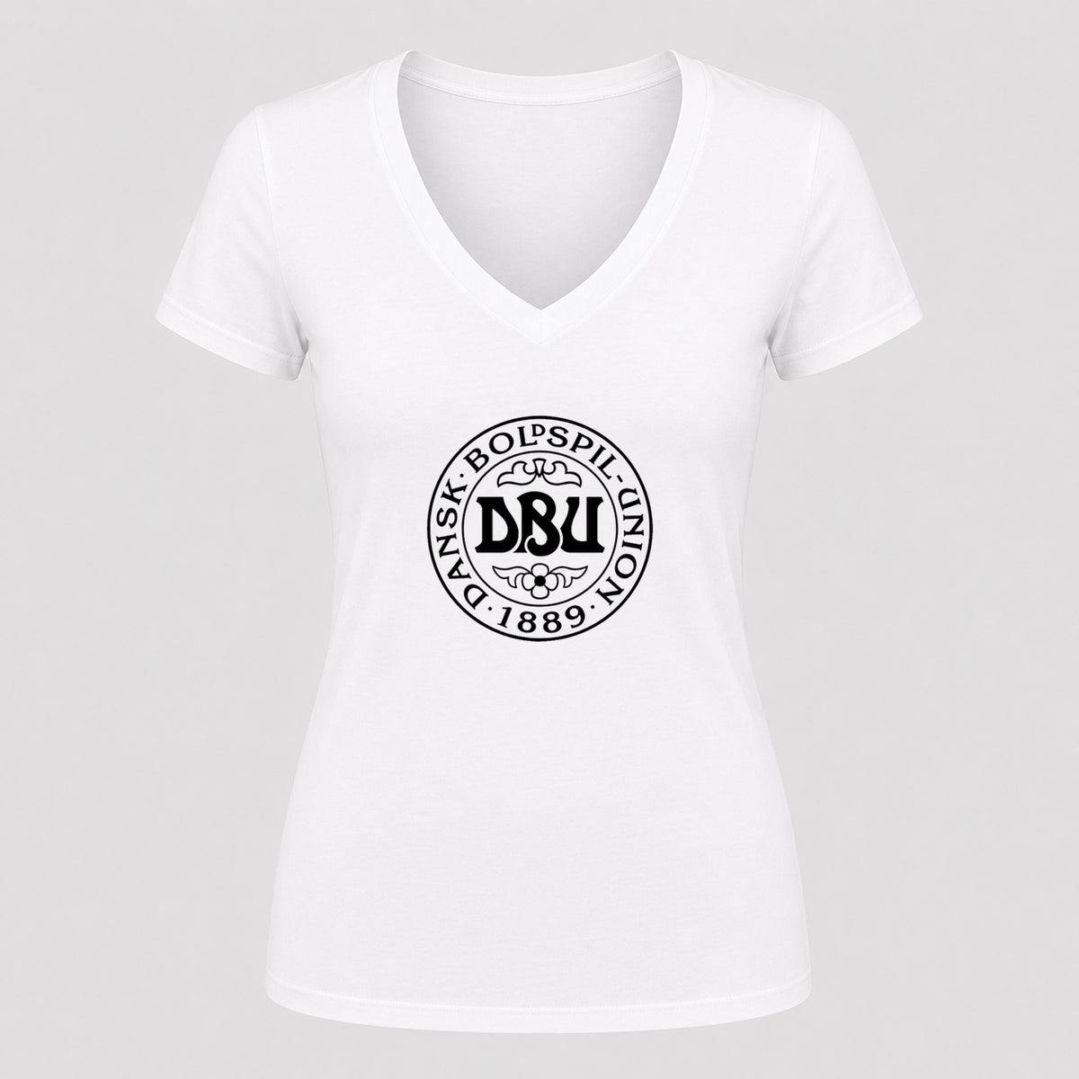 Women's Denmark Soccer V-Neck T-Shirt | Color: White | Original artwork on Drive garment