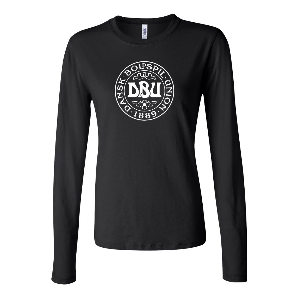 Women's Denmark Soccer Long Sleeve T-Shirt | Color: Black | Original artwork on Drive garment
