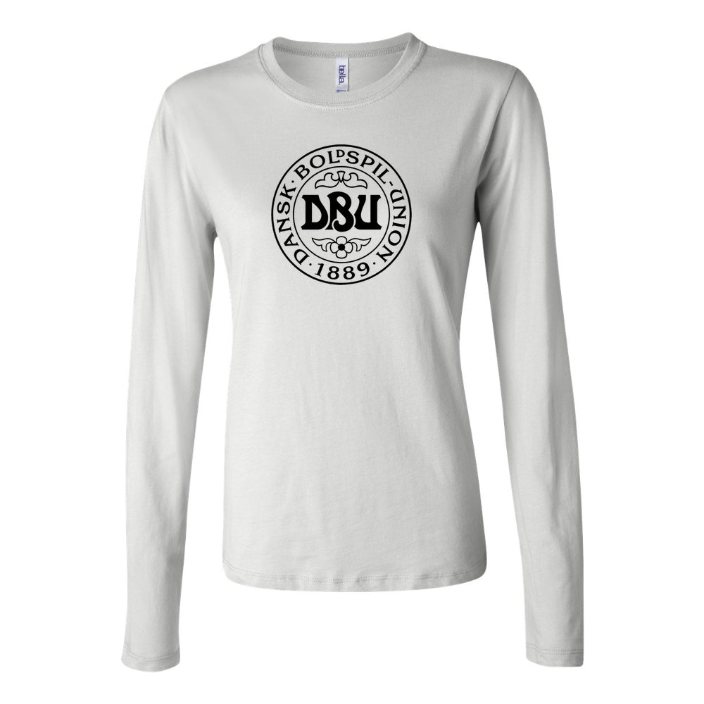 Women's Denmark Soccer Long Sleeve T-Shirt | Color: White | Original artwork on Drive garment