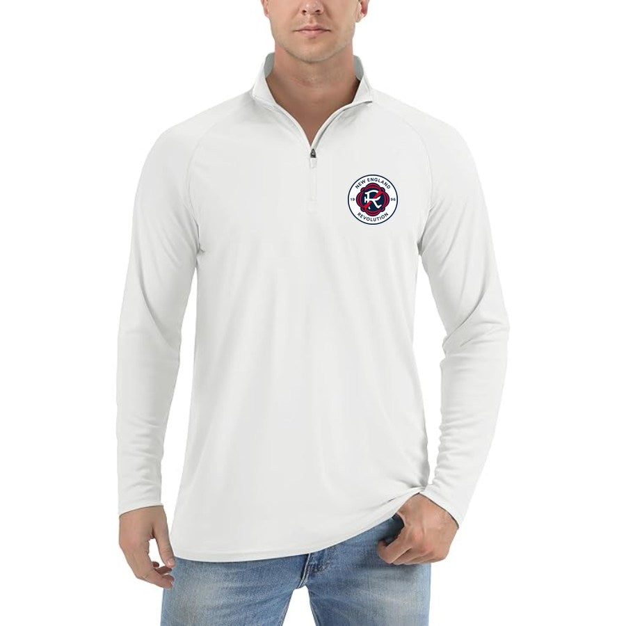 Men's New England Revolution FC Lightweight Quarter-Zip Athletic Shirt Long Sleeve Performance Wear - White