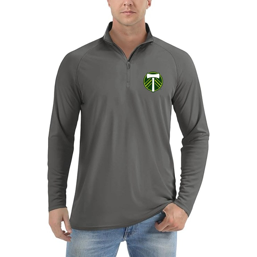 Men's Portland Timbers FC Lightweight Quarter-Zip Athletic Shirt Long Sleeve Performance Wear - Dark Gray