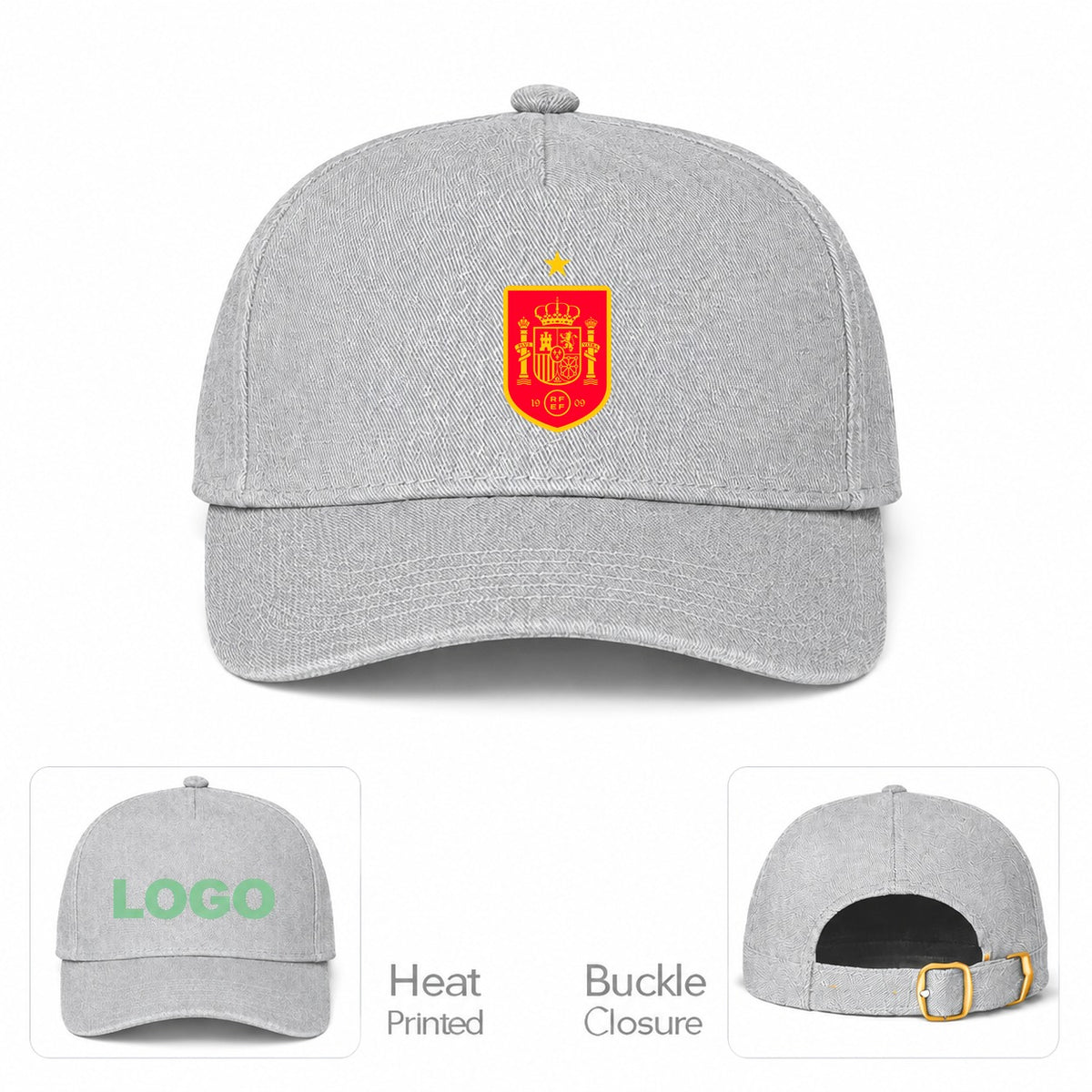 Spain Red Logo National Soccer Team Dad Baseball Cap Hat - Gray