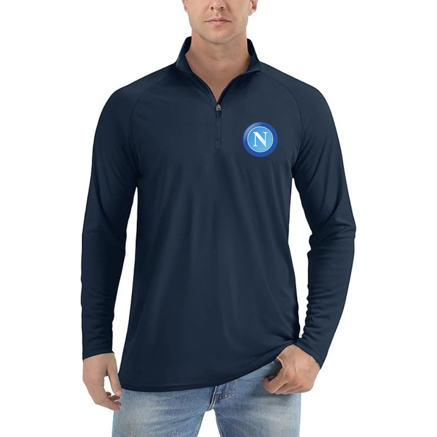 Men's Napoli FC Lightweight Quarter-Zip Athletic Shirt Long Sleeve Performance Wear - Navy