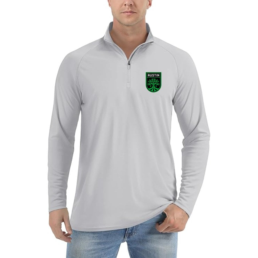 Men's Austin FC Lightweight Quarter-Zip Athletic Shirt Long Sleeve Performance Wear - Light Gray