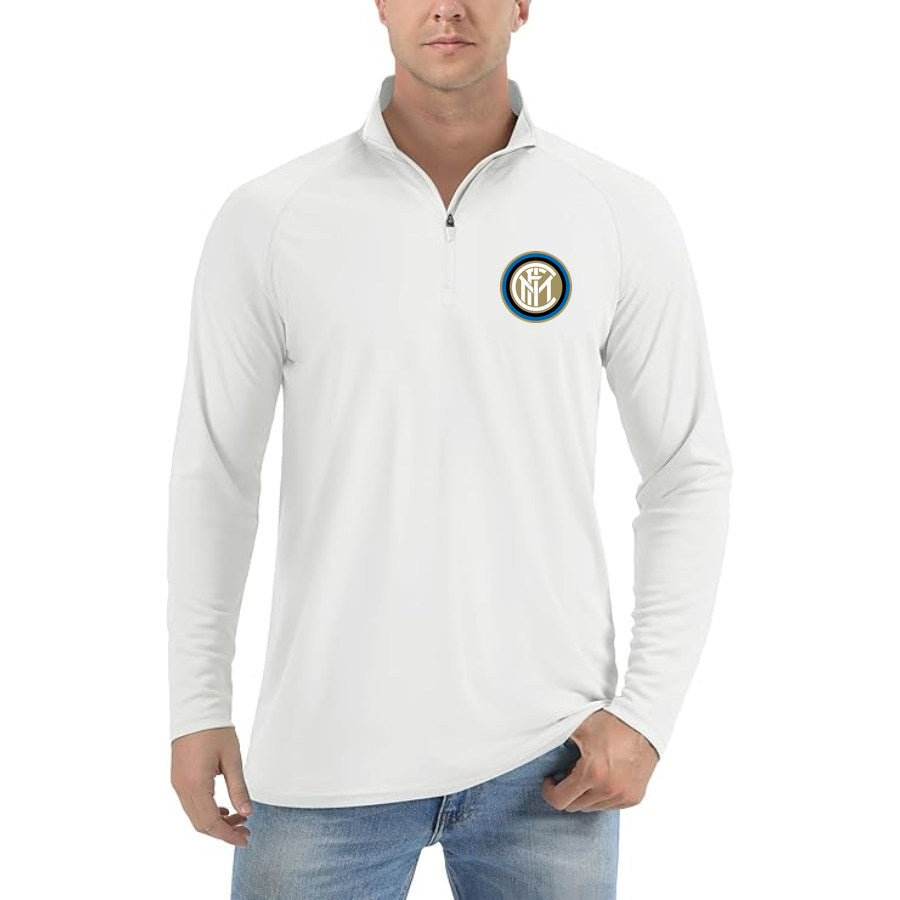 Men's Inter Milan Soccer Lightweight Quarter-Zip Athletic Shirt Long Sleeve Performance Wear - White