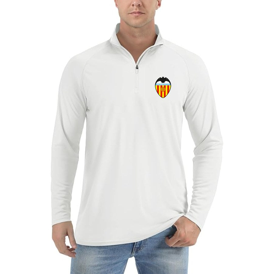 Men's Valencia FC Lightweight Quarter-Zip Athletic Shirt Long Sleeve Performance Wear - White