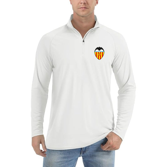 Men's Valencia FC Lightweight Quarter-Zip Athletic Shirt Long Sleeve Performance Wear - White