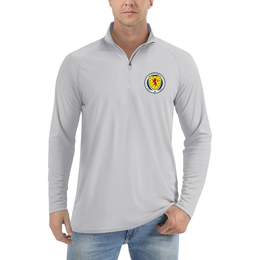 Men's Scotland National Soccer Team Lightweight Quarter-Zip Athletic Shirt Long Sleeve Performance Wear - Light Gray